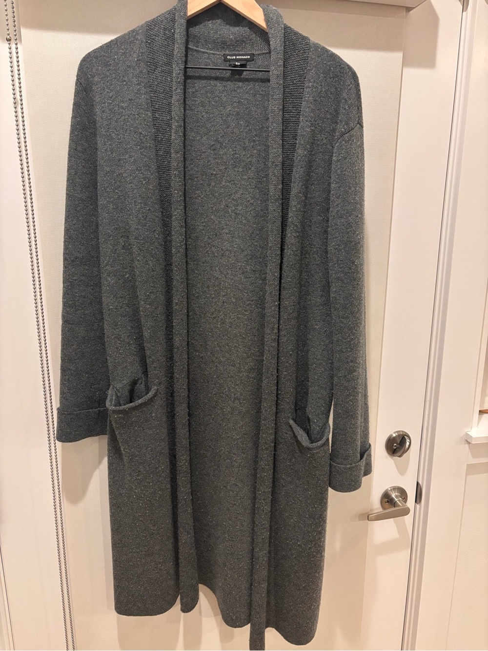 Club Monaco Gray Open-Front Long Knit Cardigan